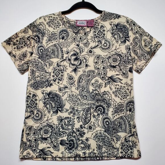 NWOT Premiere‎ International for Ladies M Jacobean Floral Pattern Top Monochrome - Picture 8 of 11
